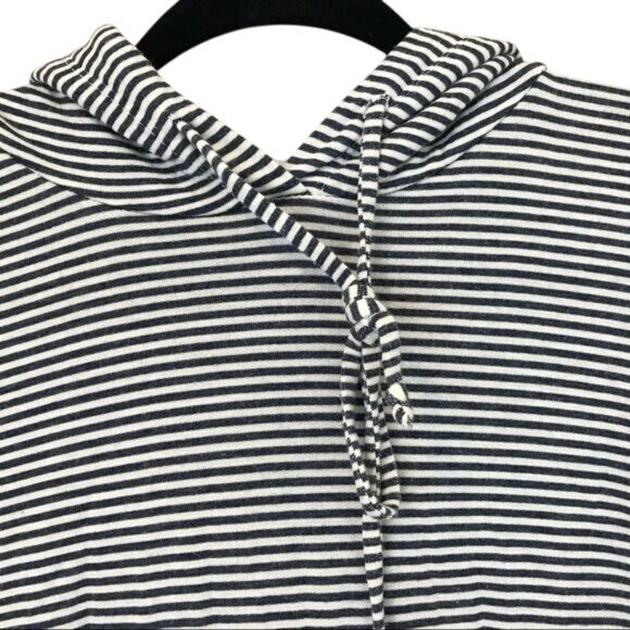 Sunday Size M Soft Stripe Pullover Hoodie Sweatshirt Navy White Stretch Nautical - Picture 4 of 8